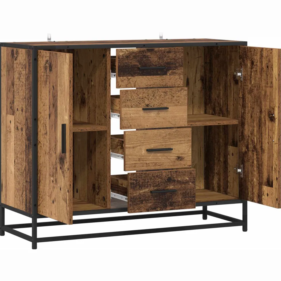 vidaXL Dressoir Oud hout 92 x 35 x 76 cm Bewerkt hout bruin, foto 4