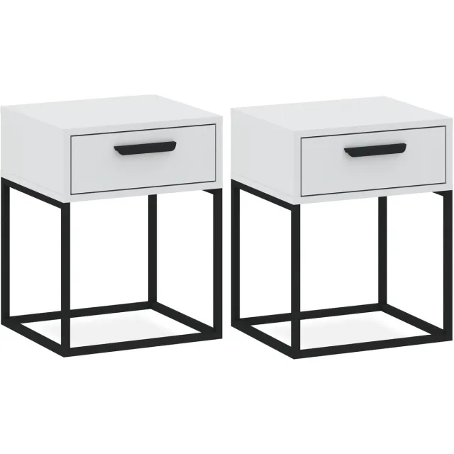 KONSIMO RECTUS Nachtkastje Set van 2 - met lade - Bijzettafeltjes (2 stuks) - Wit - 40x52x39 cm
