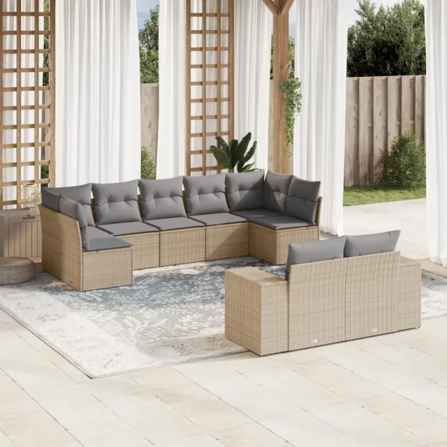 vidaXL 9-delige Loungeset met kussens poly rattan beige