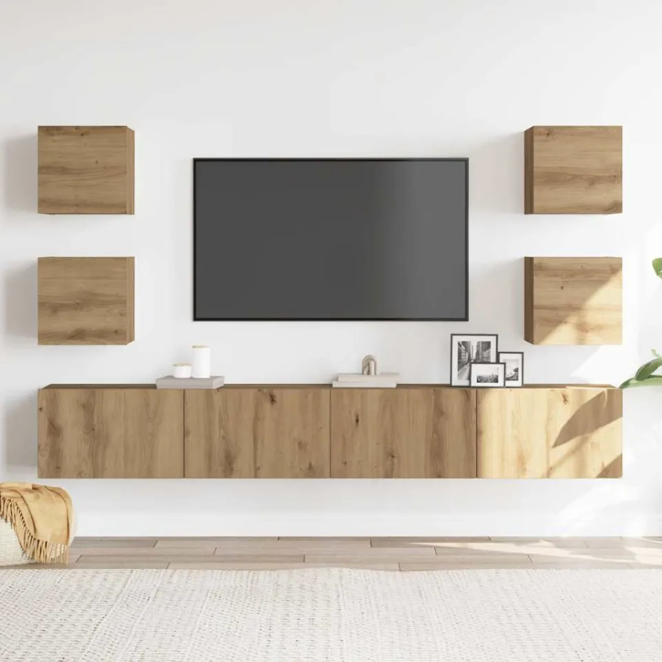 vidaXL Tv-wandkasten 6 st bewerkt hout artisanaal eikenkleurig, foto 2