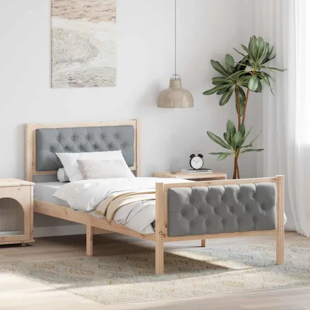 vidaXL Bedframe Lichtgrijs 90 x 190 cm Massief grenenhout Bruin