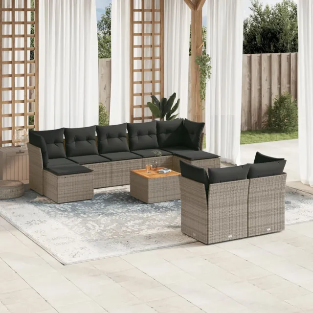 vidaXL 10-delige Loungeset met kussens poly rattan grijs, foto 2