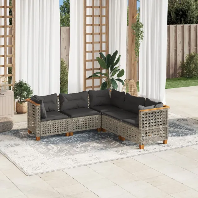 vidaXL 5-delige Loungeset met kussens poly rattan grijs, foto 2