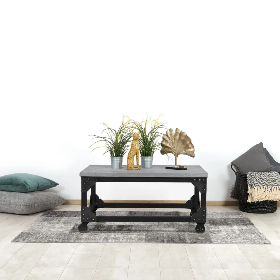 Industriële salontafel Rockford op wielen met betonlook blad