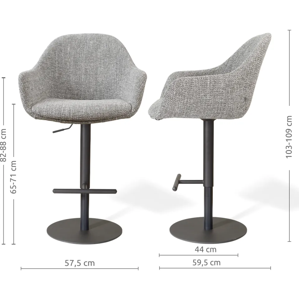 Nolon Niva-Mae draaibare tulp barkruk grijs blend - verstelbaar - mat zwart onderstel, foto 2