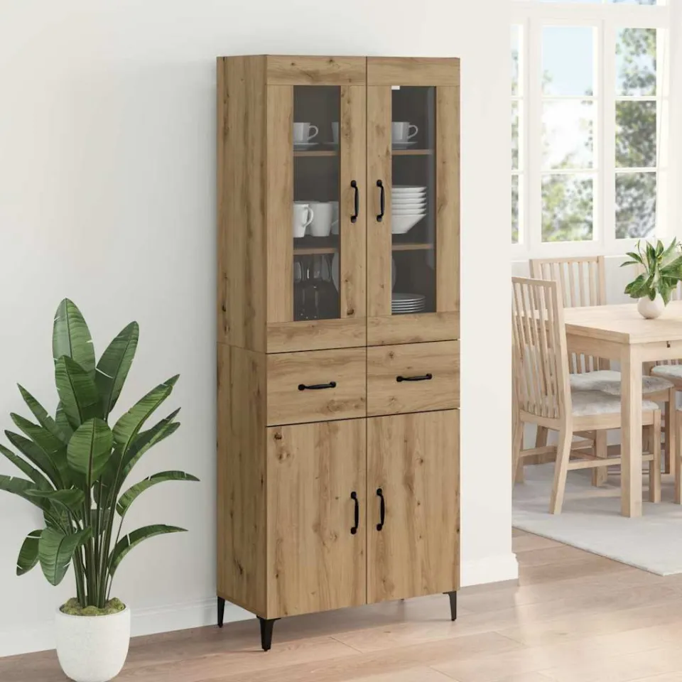 vidaXL Highboard Artisan Eiken 69,5 x 34 x 180 cm Bewerkt hout, foto 4