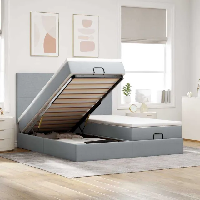vidaXL Ottoman bed met matrassen 180x200cm stof lichtgrijs grijs