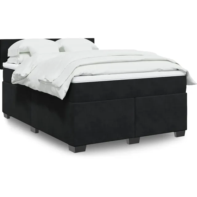 vidaXL Boxspring met matras fluweel zwart 160x200 cm