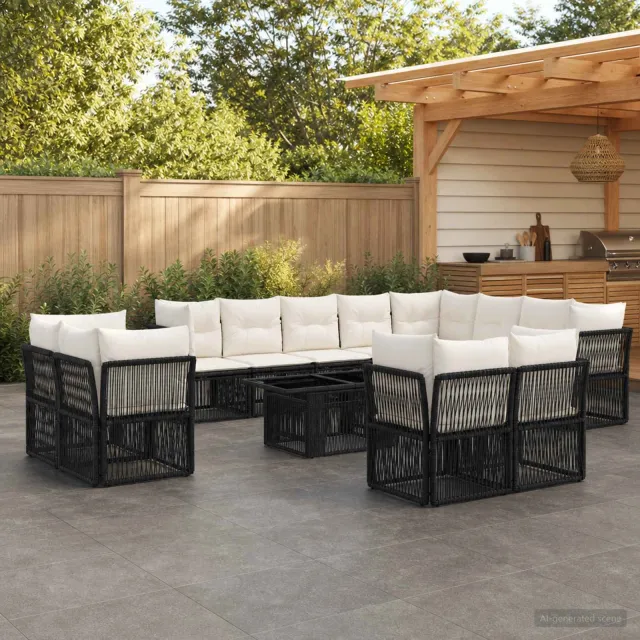 vidaXL Tuinbankenset 13 st poly rattan Zwart