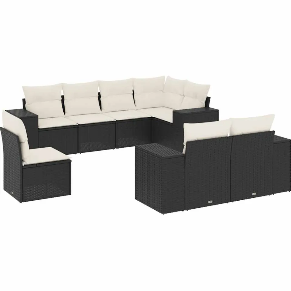 vidaXL 8-delige Loungeset met kussens poly rattan zwart