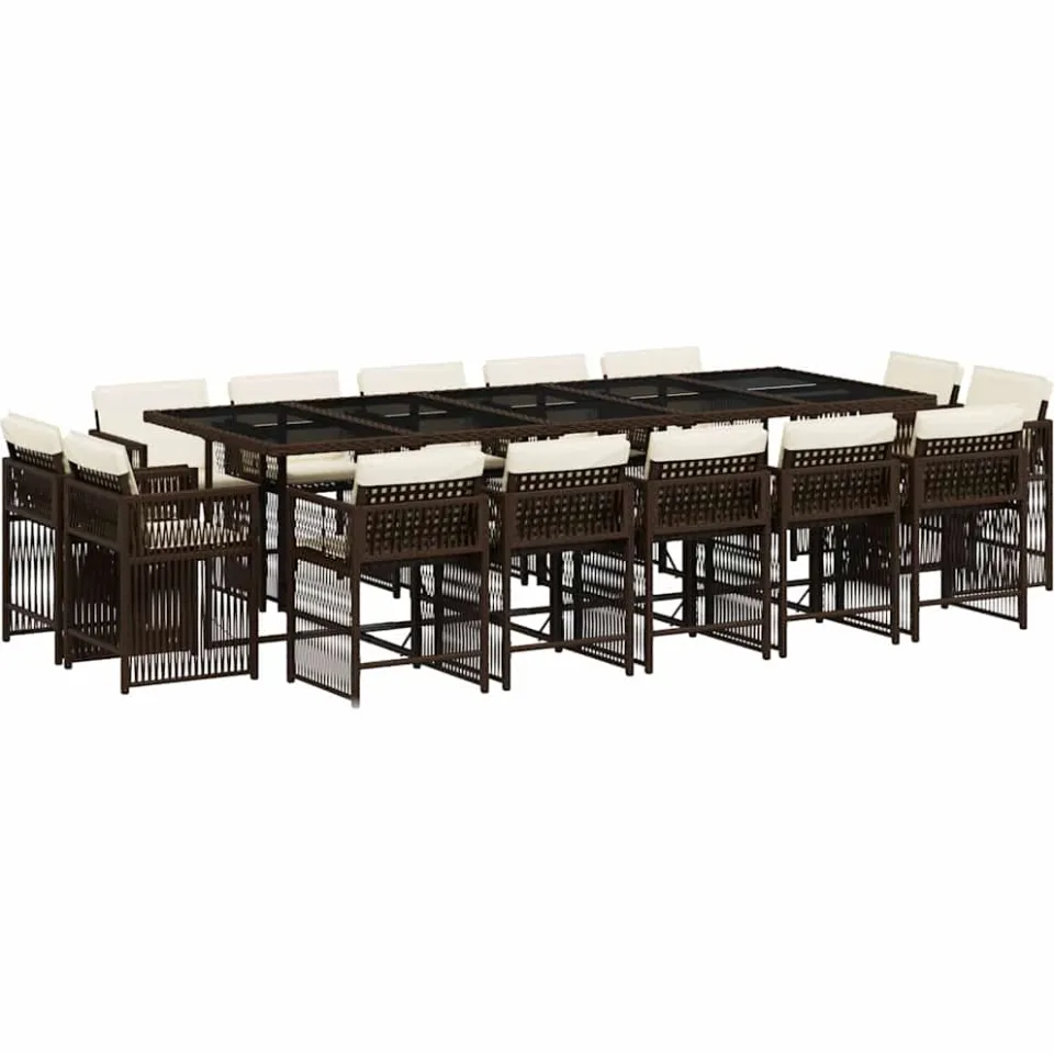 vidaXL 15-delige Tuinset met kussens poly rattan bruin, foto 3