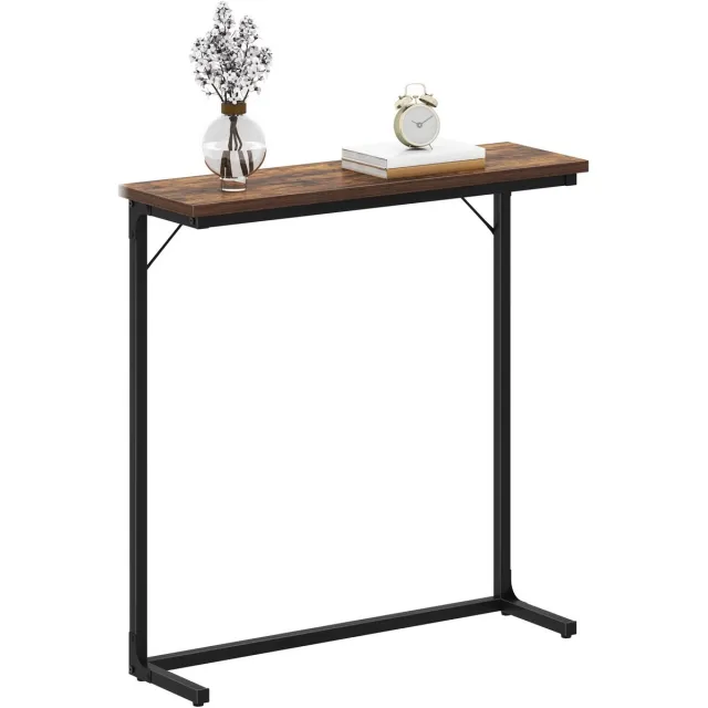 Naiz® Naiz - Smalle console tafel - Entreetafel - Rustiek bruin met zwart metaal - 80 x 24 x 80 cm