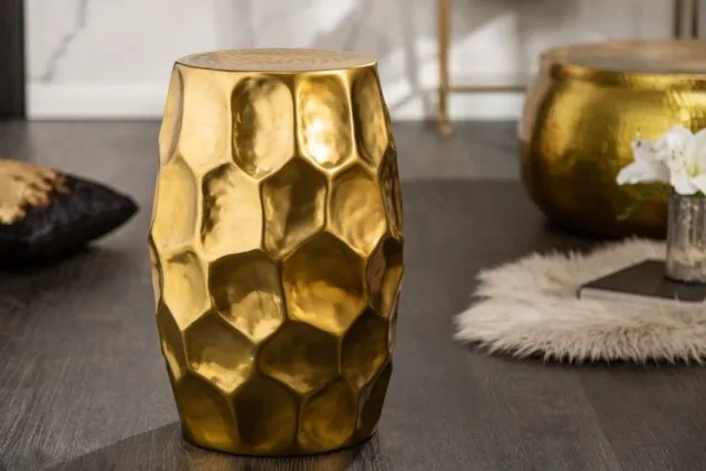 Invicta Interior Handgemaakte bijzettafel ORGANIC ORIENT 50cm goud metaal gehamerd design rond - 40230 Zie omschrijving