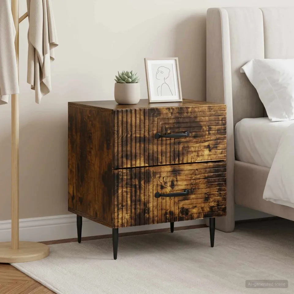 vidaXL Nachtkastje 2 st Gerookt eiken 43 x 34,5 x 47,5 cm Bewerkt hout, foto 4