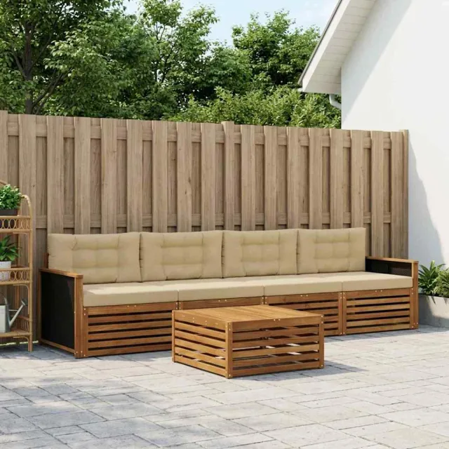 vidaXL Buiten bankenset 5 st 4-zits Natuurlijk en Beige