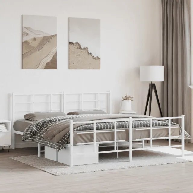 vidaXL Bedframe met hoofd- en voeteneinde metaal wit 183x213 cm