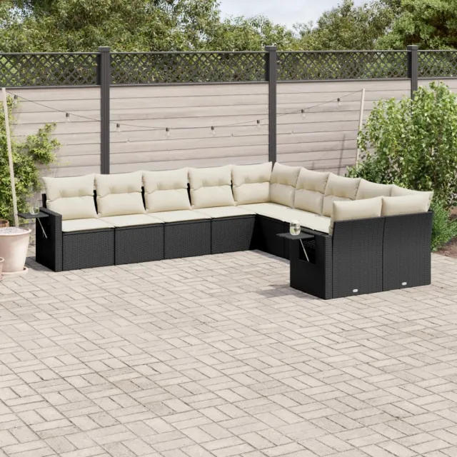 vidaXL 10-delige Loungeset met kussens poly rattan zwart, foto 2