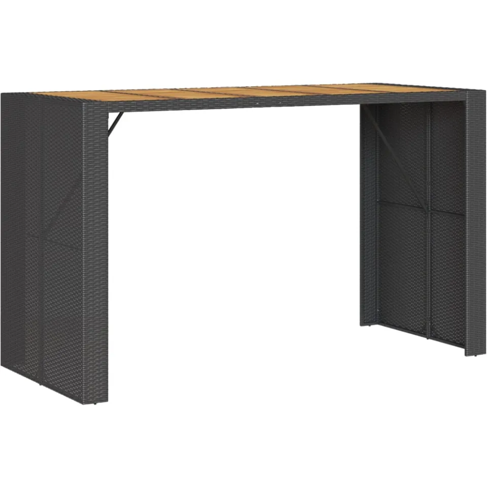 vidaXL Tuinbartafel acaciahouten blad 185x80x110 cm poly rattan zwart, foto 4
