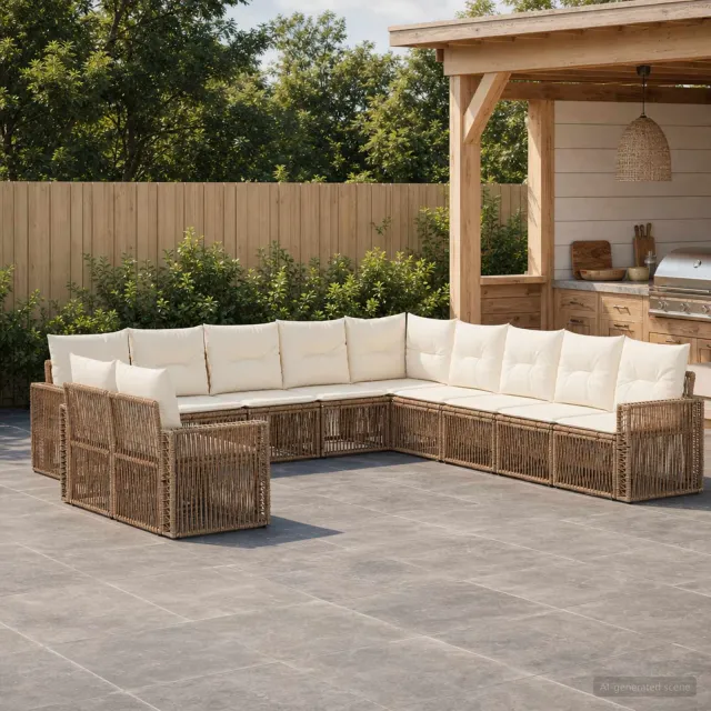 vidaXL Tuinbankenset 11 st 11-zits Beige en Crème Wit poly rattan, foto 2
