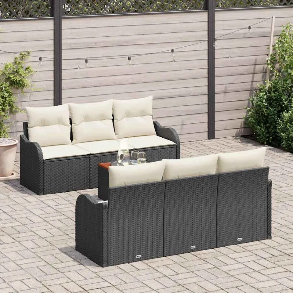 vidaXL Tuinbankenset 7 st Zwart poly rattan, foto 3