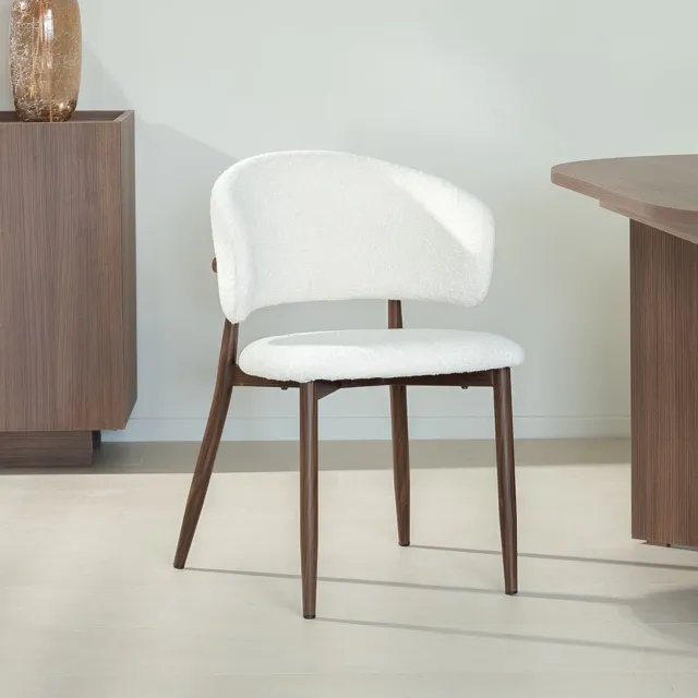 Dimehouse Set van 2 Japandi Eetkamerstoelen Yuka Beige - Walnootlook Frame - Stof - Japandi Ivoor