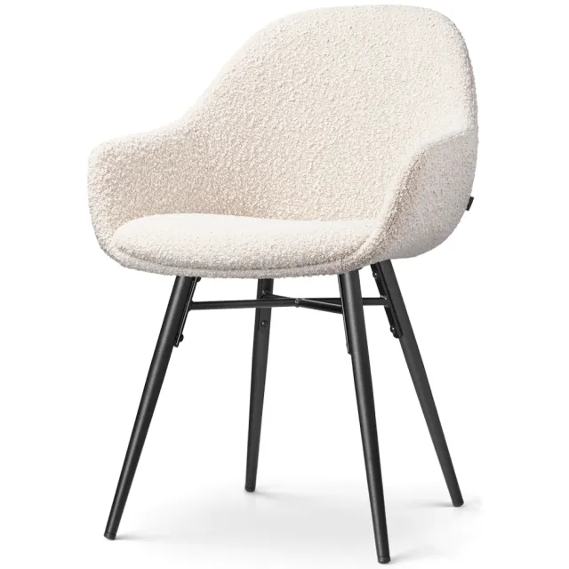 Nolon Nena-Mae eetkamerstoel bouclé beige - zwart houten onderstel