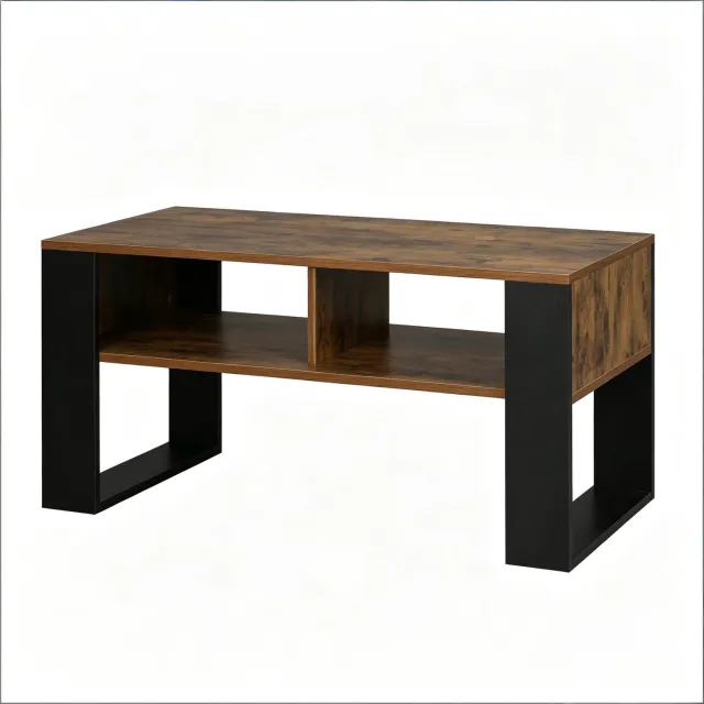 SONNENH Salontafel met 2 open vakken - Bruine houtlook / Zwart - 90 x 45 x 45,5 cm Bruin houtlook | Zwart