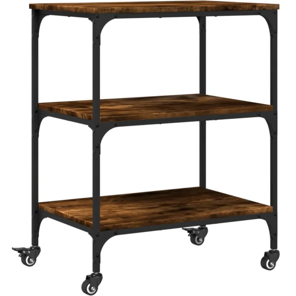 vidaXL Keukentrolley 60x41x76 cm bewerkt hout gerookt eikenkleurig Bruin