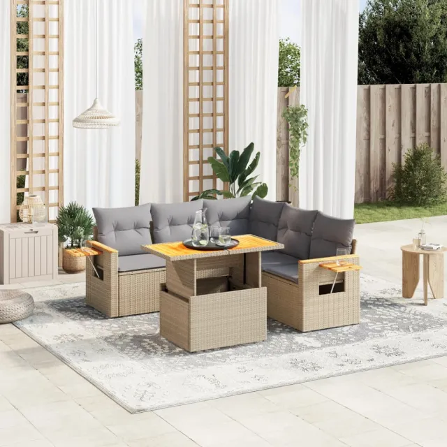 vidaXL 6-delige Loungeset met kussens poly rattan beige, foto 2