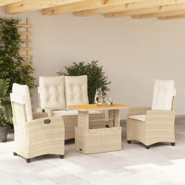 vidaXL 4-delige Tuinset met kussens poly rattan beige, foto 2