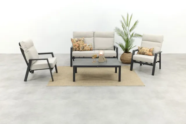 Van der Garde Tuinmeubelen Lagos/Atlanta stoel-bank loungeset 4-delig verstelbaar - Antraciet