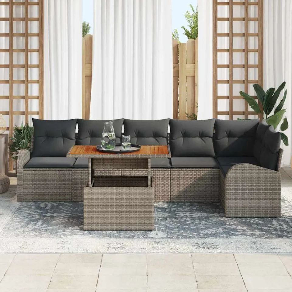 vidaXL Tuin Sofa Set 7 st Grijs Poly riet, foto 3