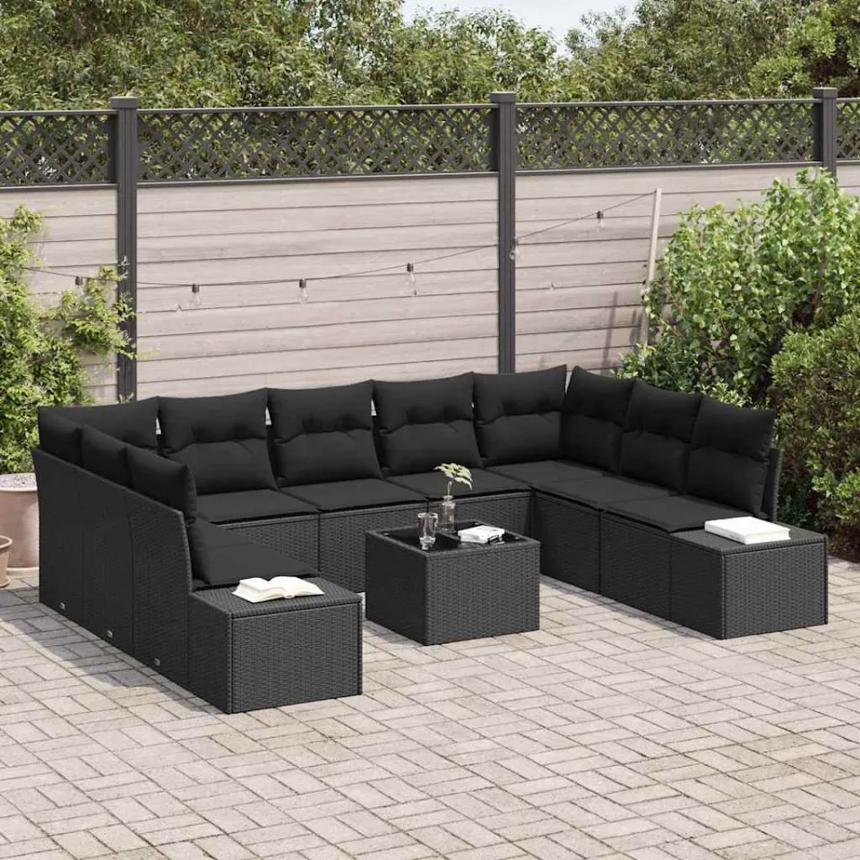 vidaXL Tuin Sofa Set 10 st Zwart poly rattan, foto 3