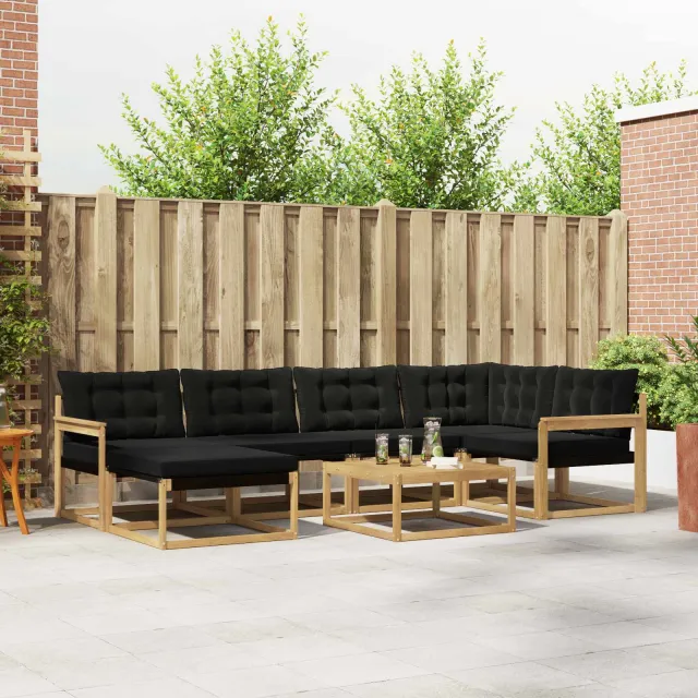 vidaXL Buiten bankenset 7 st Wit en zwart Massief Acaciahout