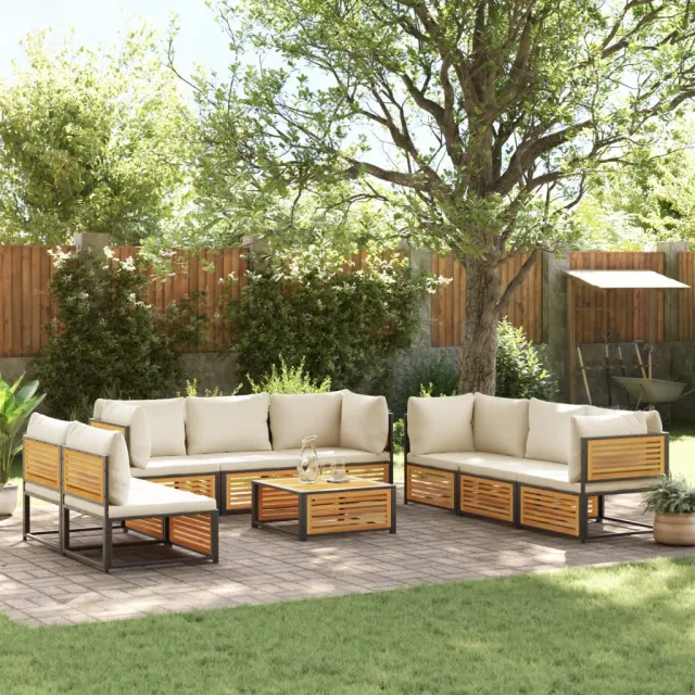 vidaXL 9-delige Loungeset met kussens massief acaciahout bruin, foto 2