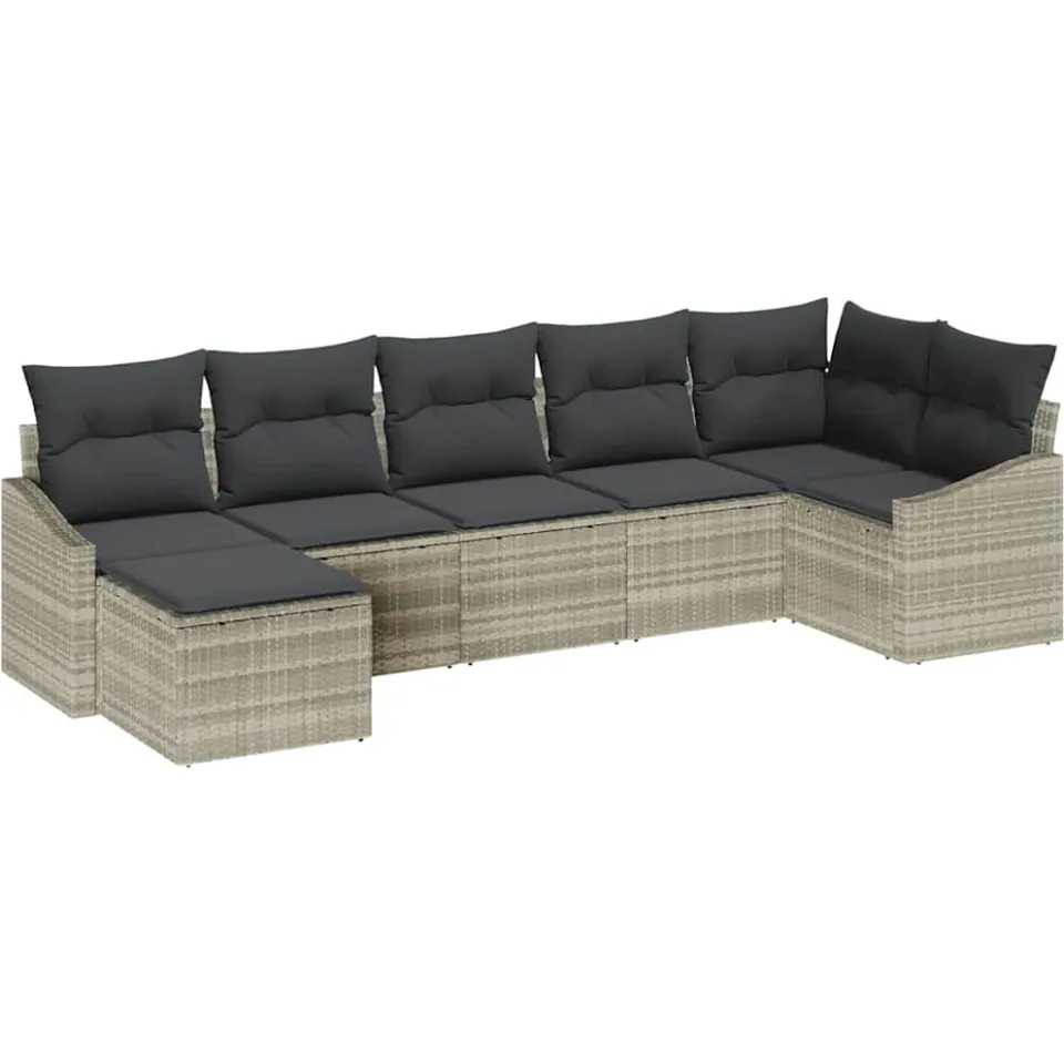 vidaXL Tuin Sofa Set 7 st Lichtgrijs poly rattan