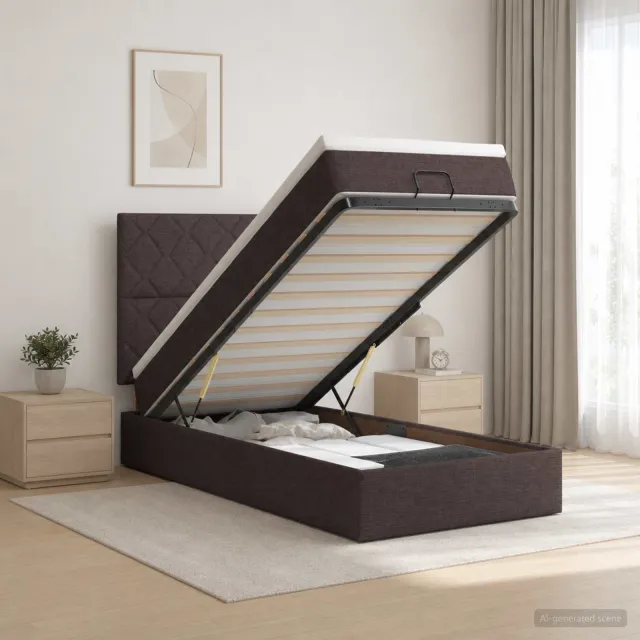 vidaXL Ottoman Bed met Matrassen en LED Donkerbruin 100 x 200 cm Stof