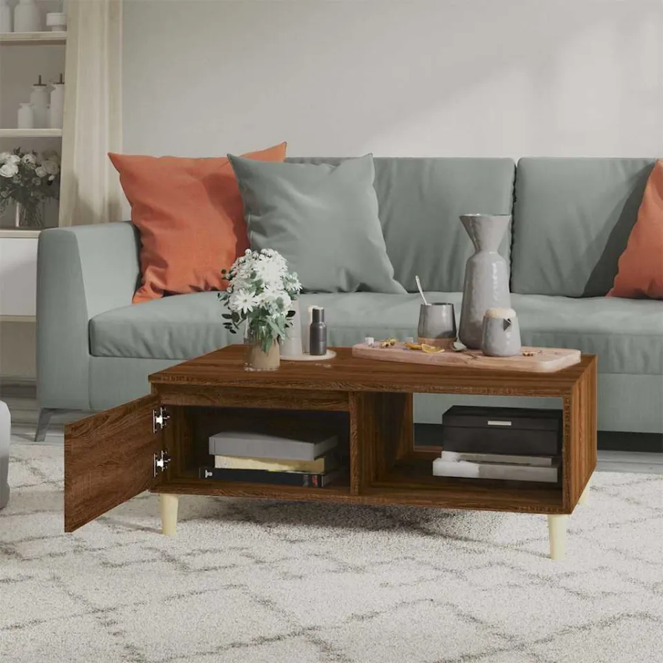 vidaXL Salontafel 90x60x35 cm bewerkt hout bruin eikenkleur, foto 3