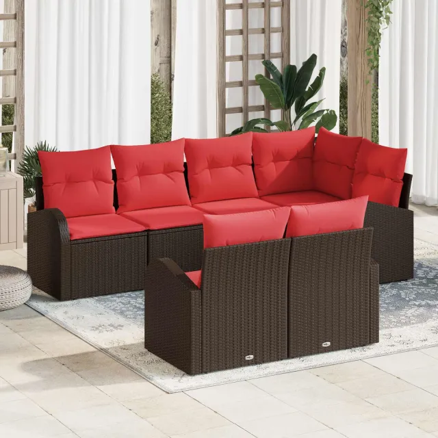 vidaXL Tuin Sofa Set 7 st Bruin en Rood poly rattan, foto 2