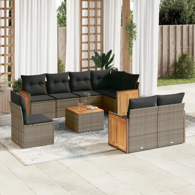 vidaXL 9-delige tuinbankset met kussens, grijs polyrotan, foto 2