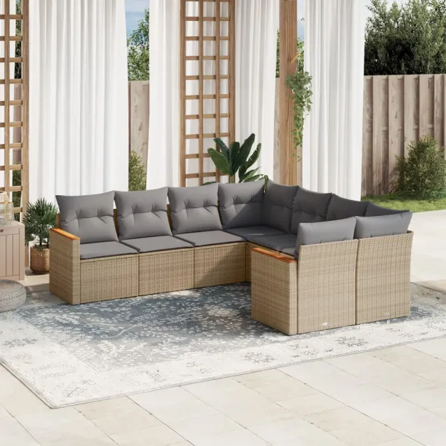 vidaXL 8-delige Loungeset met kussens poly rattan beige, foto 2