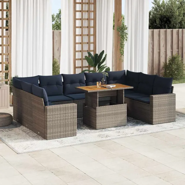 vidaXL 10-delige Loungeset met kussens poly rattan grijs, foto 2