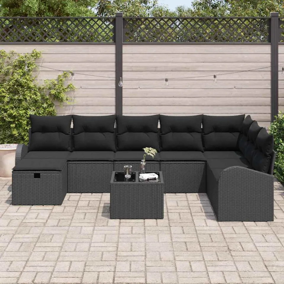 vidaXL Tuin Sofa Set 9 st Zwart poly rattan, foto 3