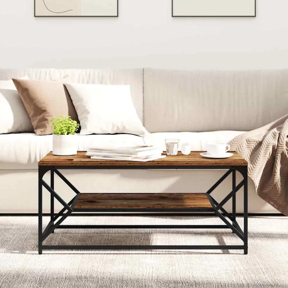 vidaXL Salontafel Oud Hout 90 x 50 x 40 cm Engineered hout en staal, foto 4