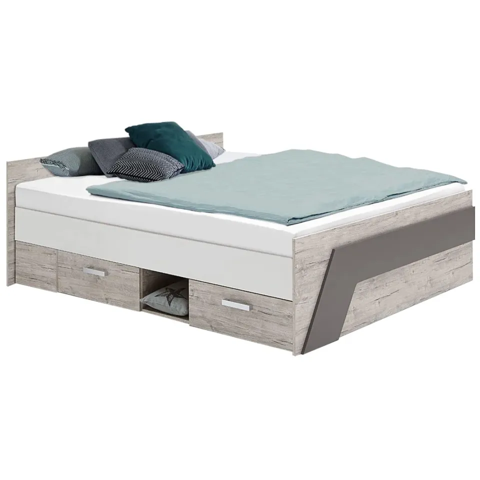 tweepersoonsbed Lando zandeiken Bruin | Grijs