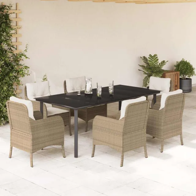 vidaXL 7-delige Tuinset met kussens poly rattan beige, foto 2