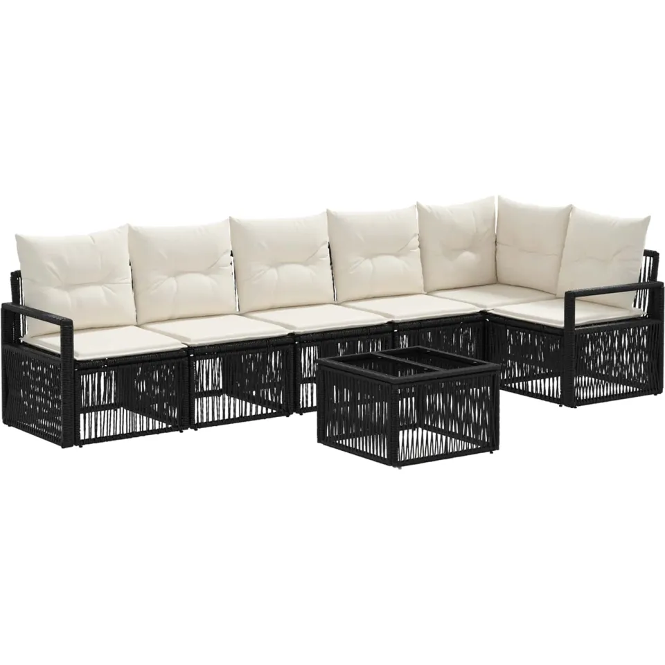 vidaXL Tuinbankenset 7 st Zwart poly rattan, foto 3