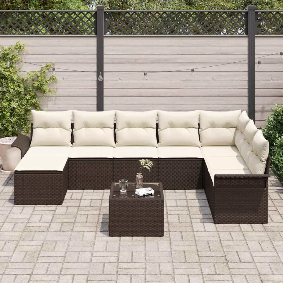 vidaXL Tuin Sofa Set 9 st Grijs Poly riet, foto 3