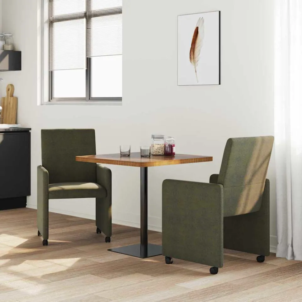vidaXL Eetkamerstoelen met Wieltjes 2 st Faux suede leer Leger groen, foto 2