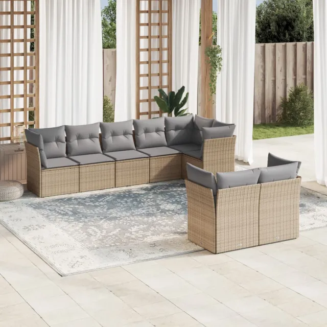 vidaXL 8-delige Loungeset met kussens poly rattan beige, foto 2